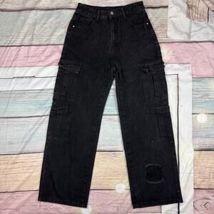 SHEIN Black Cargo Carpenter Jeans